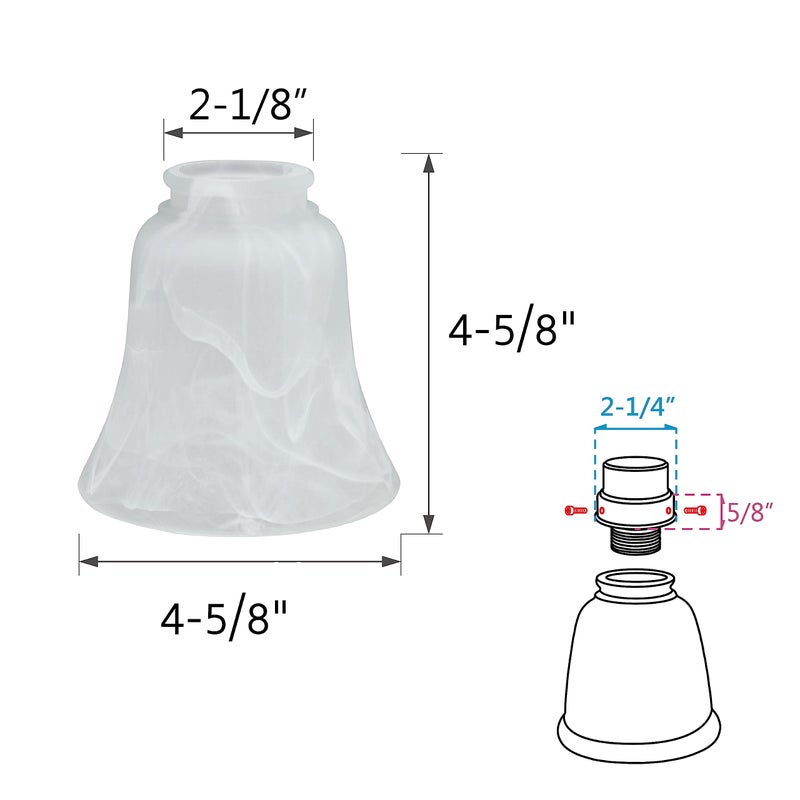 Aspen Creative 23030-4 Transitional Alabaster Bell Shape Ceiling Fan Glass Shade 2-1/8" Fitter, 4-3/4" D x 4-3/4" H, 4 Pack - Image 2